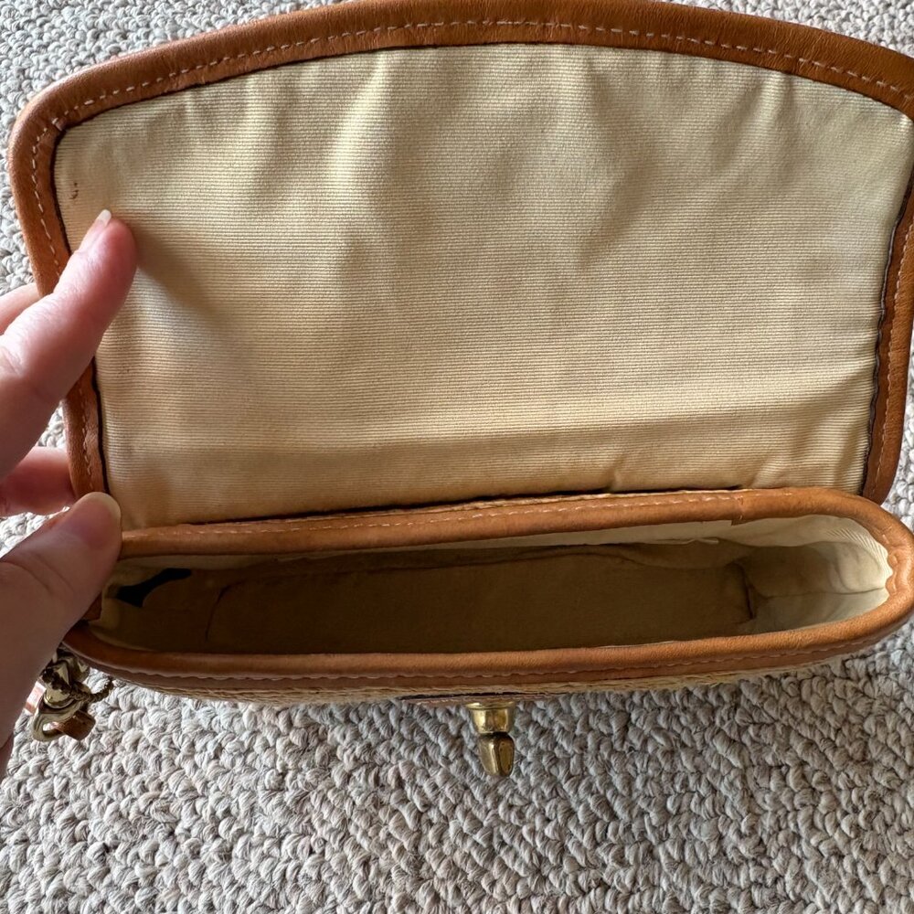 Coach Straw Summertime Clutch Wristlet Woven Straw Leather Trim Gold Turn Lock - Picture 10 of 12